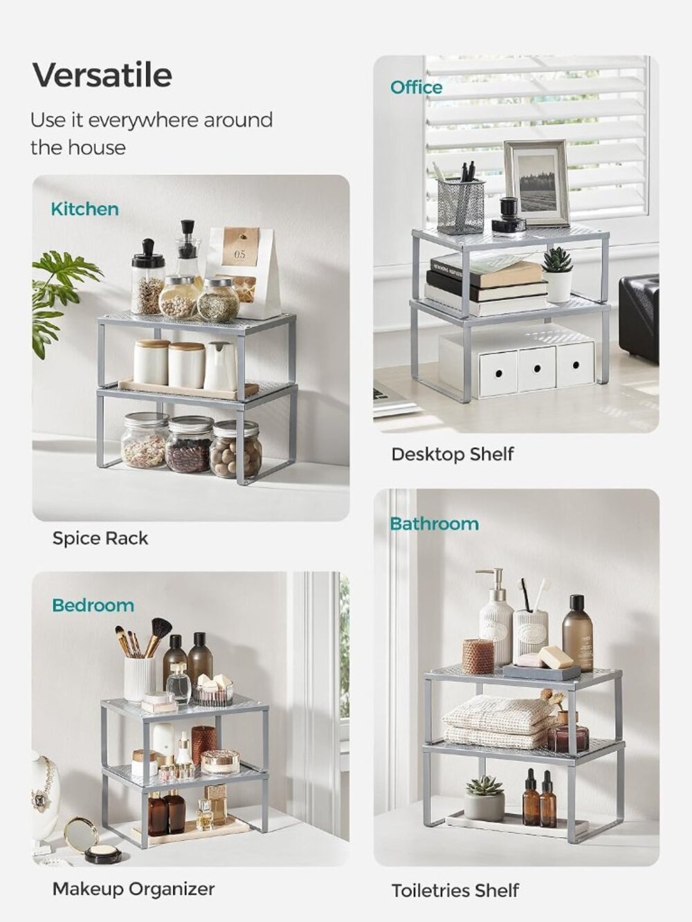 Set of 2 Metal Spice Racks, Stackable Expandable Shelf Risers - Picture 7 of 7